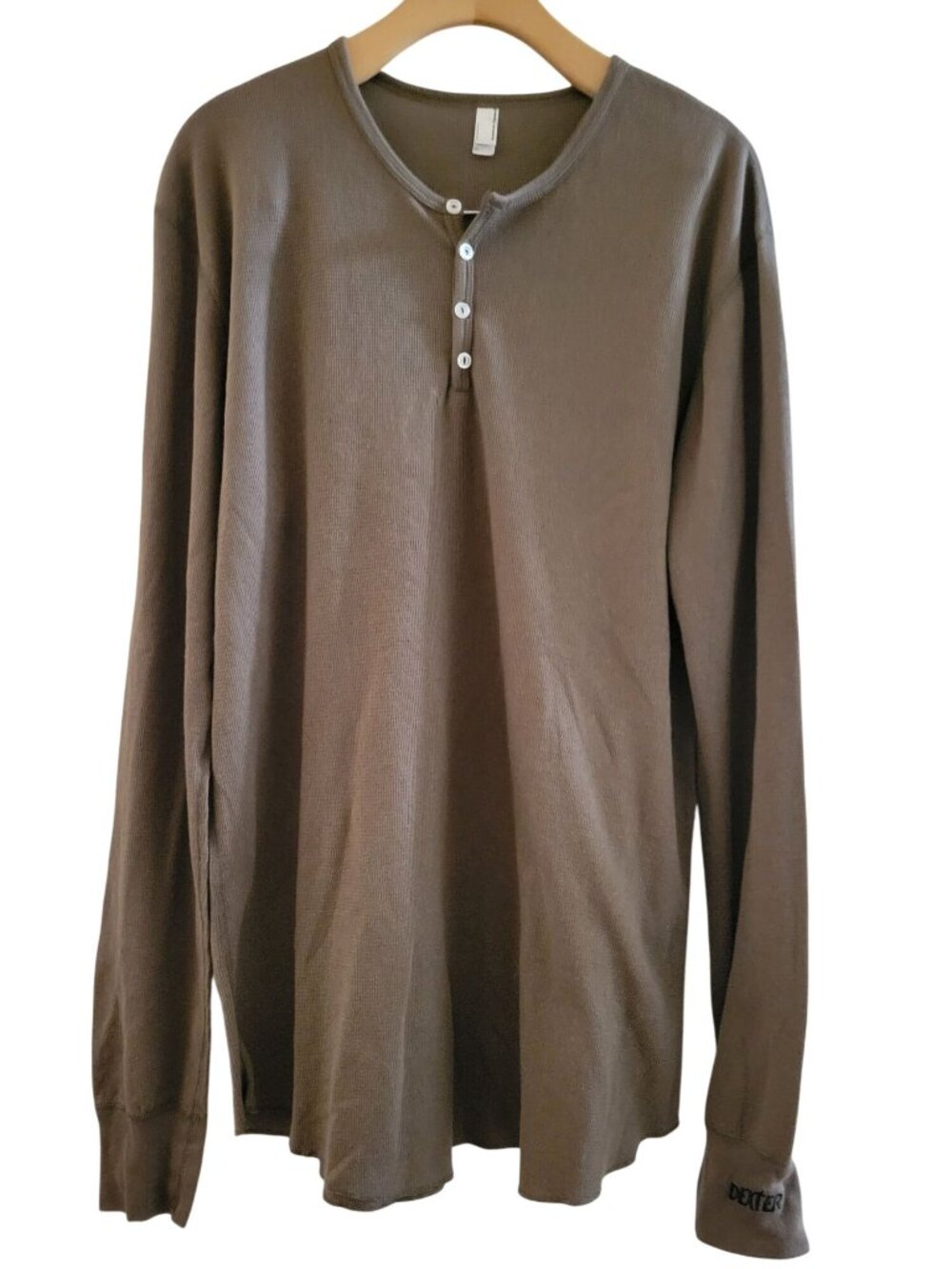 American Apparel Dexter Kill Shirt Green thermal Henley XL Embroidered Cuff Prod